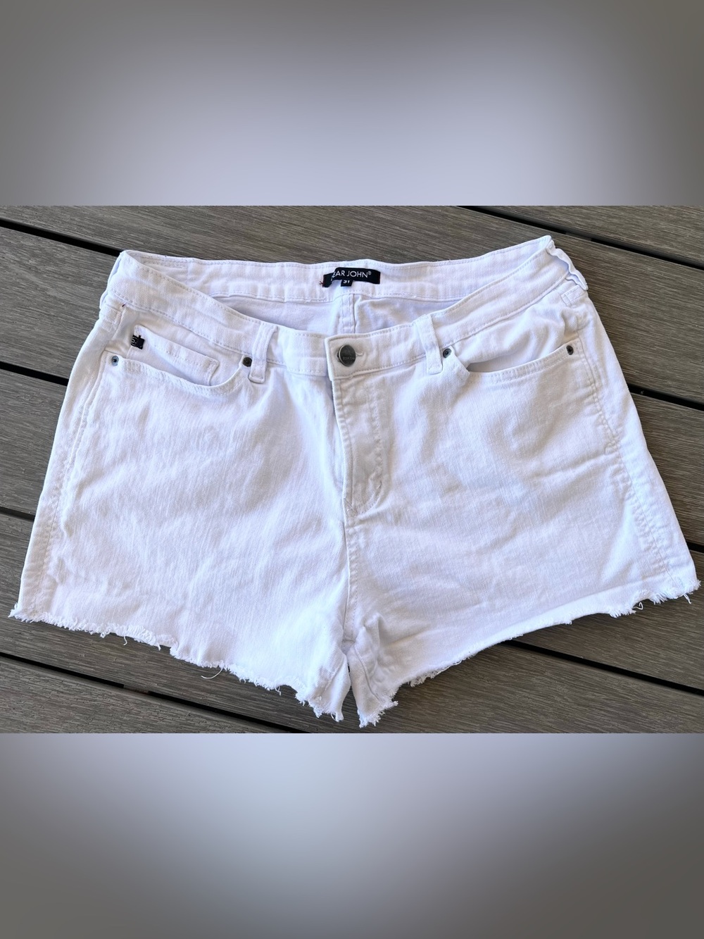Dear John Helen White Fray Hem Denim Shorts Size 31 Stretch Mid Rise